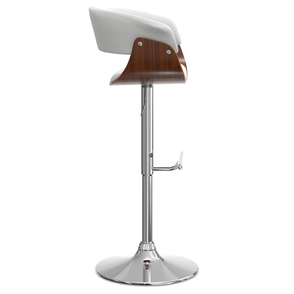 English Elm Sheldon Adjustable Swivel Bar Stool with Gas Lift and Walnut Bentwood Frame, Mid-Century Modern Design White B136P159604