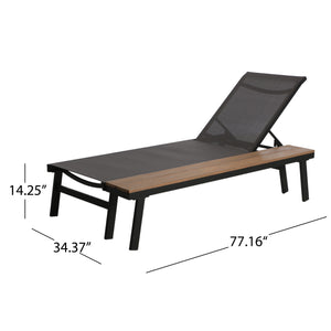 English Elm Christopher Knight Home® - Waterloo Outdoor Chaise Lounge Set Of 2 With Adjustable Recline & Attached Wood Side Table 62756.00BLKMP2