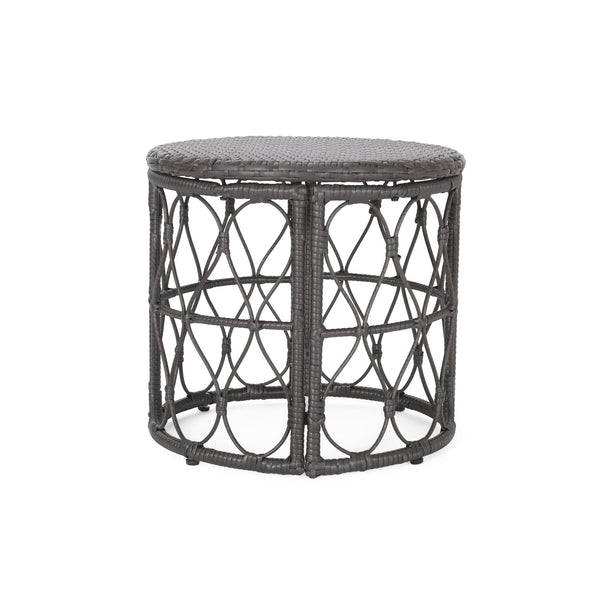 English Elm Christopher Knight Home® - BRUCE Rattan Side Table with Wicker Weave Top, Boho Outdoor Accent, Durable Polyethylene, 19.75" H Grey 70418.00GRY