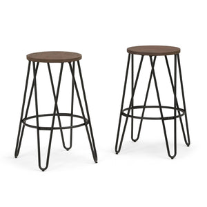 English Elm Simeon - Set Of 2 Industrial-Style 26" Metal Counter Stools With Elmwood Seat In Cocoa Brown/Black B136P159608-GIGA