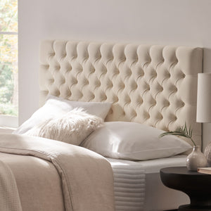 English Elm Christopher Knight Home® - Tufted Upholstered Queen Size Headboard with Button Detail, Adjustable Height, Velvet Finish, Modern Appeal Ivory 55444.00FIVY