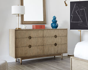 A.R.T. Furniture Finn Dresser - Mid-century Modern Tawny Finish With Cedar-lined Drawers & Antique Gold Accents Light Brown Parawood Solids,Elm Veneer,Metal 313131-2803