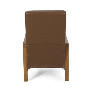 English Elm Christopher Knight Home® - Faux Leather Wood Hand Manual Club Recliner Light Brown PU Push-Back Channel Stitching Rubberwood Frame 71261.00PUCOGN