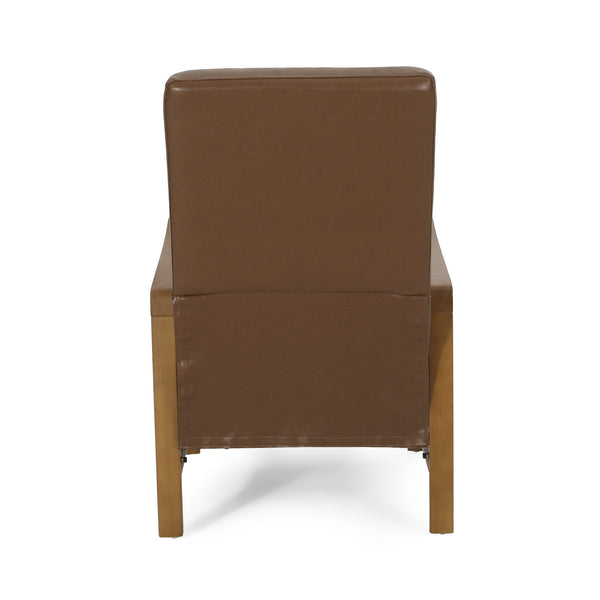 English Elm Christopher Knight Home® - Faux Leather Wood Hand Manual Club Recliner Light Brown PU Push-Back Channel Stitching Rubberwood Frame 71261.00PUCOGN