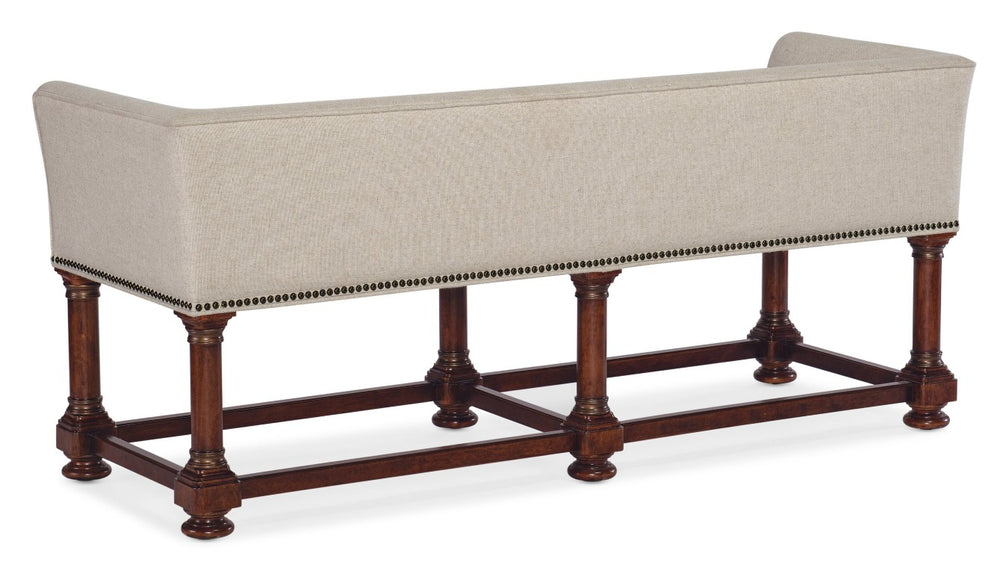 Hooker Furniture Charleston Plush Bed Bench In Black Cherry With Chateau Linen Performance Fabric, Nailhead Trim Elegance 6750-90019-85