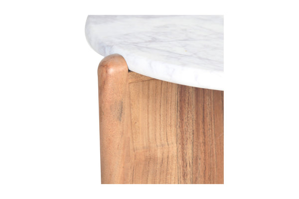 Porter Designs Porter Hepburn Round End Table With Solid Marble Top & Natural Mango Wood - Modern Elegance White Wood 05-108-03c-1931-kit