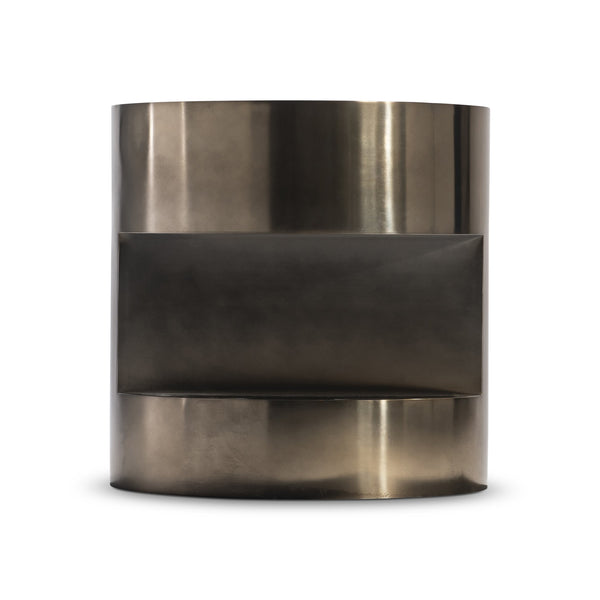 Bernhardt Bernhardt Cassie Sculptural Side Table In Dark Bronze Polished Stainless Steel With Open Shelves, 24" X 32.25" 332122