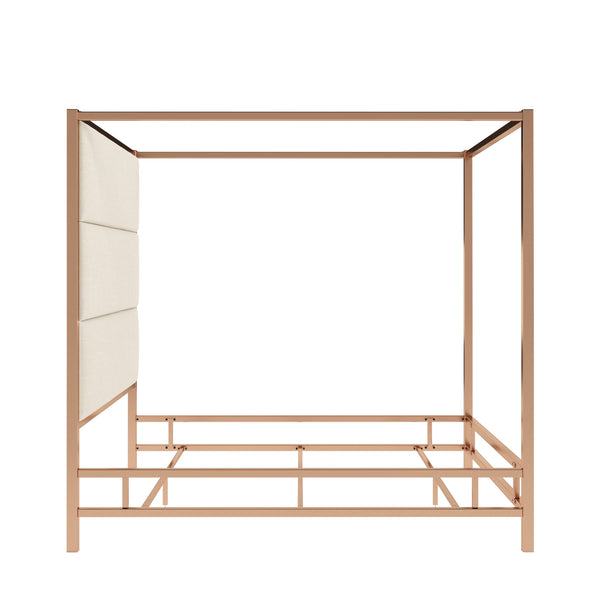 Homelegance By Top-Line Marcel Champagne Gold Canopy Bed with Linen Panel Headboard Champage Gold Metal