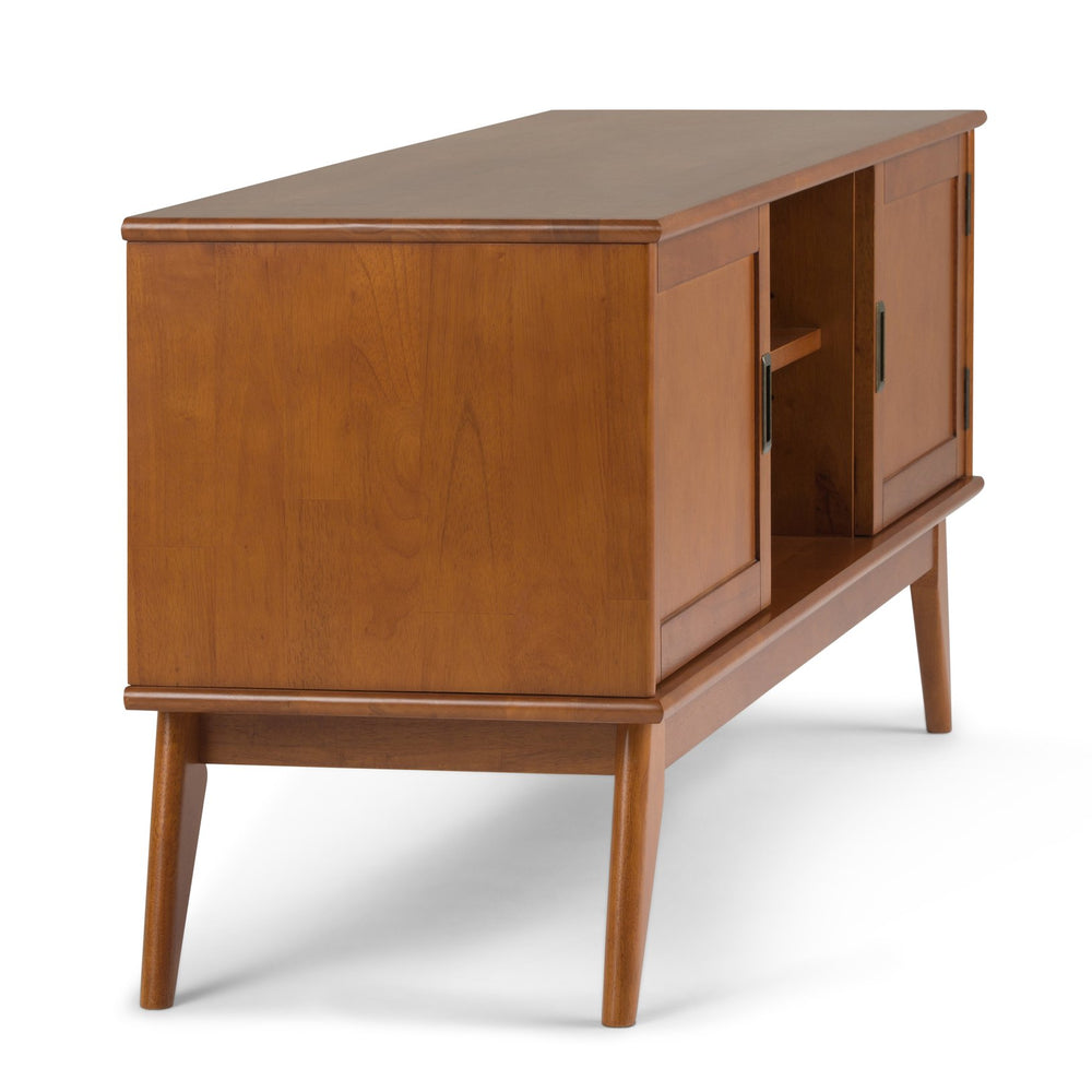 English Elm Draper - Elegant Mid-Century Low Tv Media Stand In Teak Brown With Storage & Cable Management Solutions B136P158153