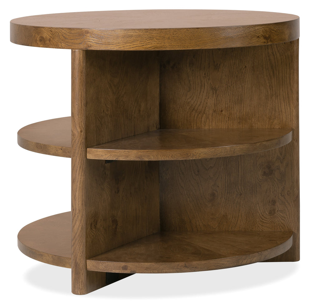 Hooker Furniture Melange Mulholland Oak Round Side Table with Triple Shelf Storage for Living Rooms 28.00L x 28.00W x 24.00H 628-80606-82