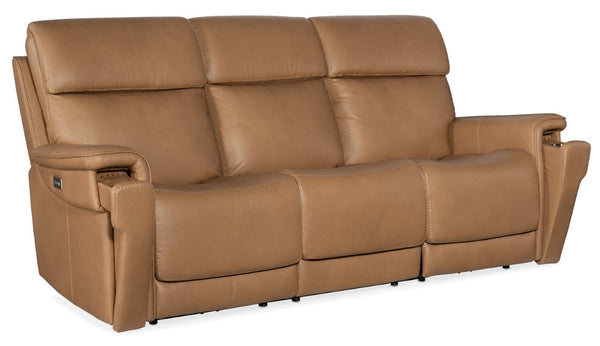 Hooker Furniture Lyra Zero Gravity Recliner Sofa With Power Headrest, Lumbar Support, Usb Charging, Cupholder, Top-Grain Leather Light Brown SS608-PHZL3-082