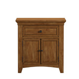 Homelegance By Top-Line Macie 1-Drawer Wood Cupboard Nightstand with Charging Station Oak Wood