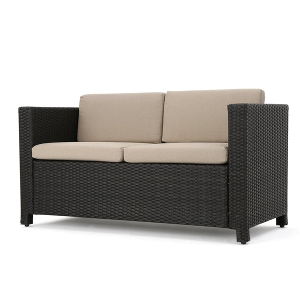 English Elm Puerta 4 Piece Outdoor Patio Set Pe Wicker Rattan with Iron Frame Cushioned Seating 52978.00DBRN