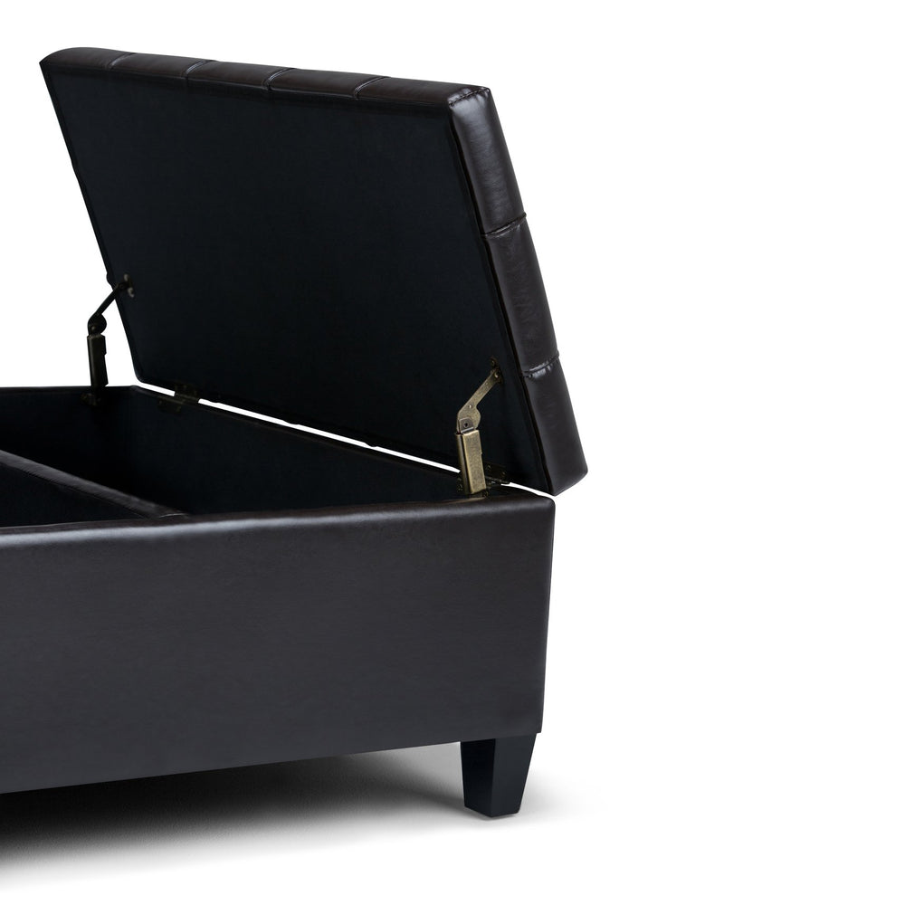 English Elm Harrison Coffee Table Storage Ottoman - Tanners Brown Vegan Leather With Versatile Functionality B136P159137