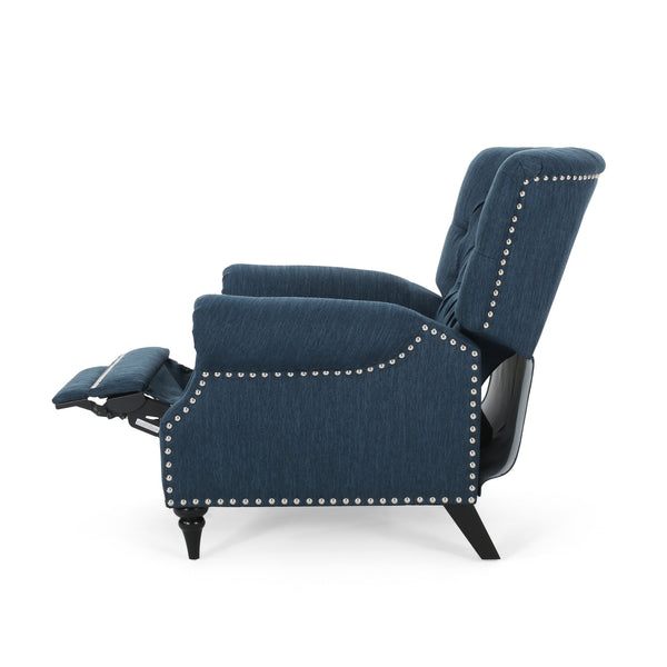 English Elm Christopher Knight Home® - Classic Classic Style Fabric Push Back Chair with Rivet Detail, Rolled Arms & Plush Cushions for Comfort and Stability Navy Blue 71909.00NBLU