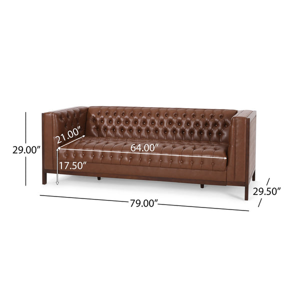 English Elm 3 Seater Mid-century Modern Sofa with Button Tufted Diamond Stitching and Rubberwood Frame 72144.00ACOGN_72144.00BCOGN