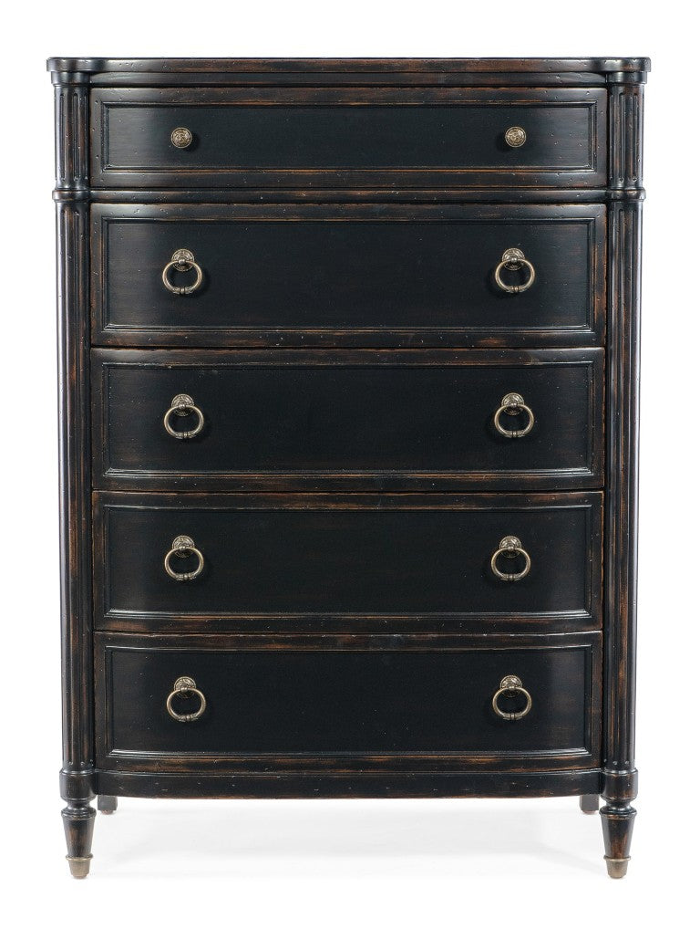 Hooker Furniture Charleston Maraschino Cherry Five-Drawer Chest With Felt & Cedar Liners, Antique-Pewter Hardware Elegance Black 6750-90010-97