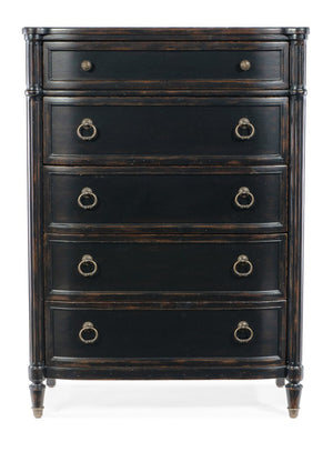 Hooker Furniture Charleston Maraschino Cherry Five-Drawer Chest With Felt & Cedar Liners, Antique-Pewter Hardware Elegance Black 6750-90010-97