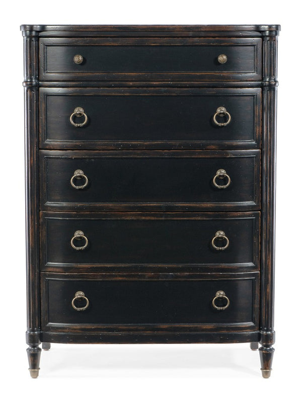 Hooker Furniture Charleston Maraschino Cherry Five-Drawer Chest With Felt & Cedar Liners, Antique-Pewter Hardware Elegance Black 6750-90010-97