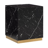 Homelegance By Top-Line Blaise Faux Marble End Table with Casters Black Marble