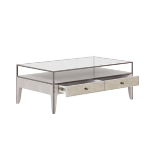 A.R.T. Furniture Mezzanine Cocktail Table In Dove Gray - Stylish Storage With Metal Frame & Antique Mirror Accents Light Gray Parawood And Poplar Solids,Maple Veneer,Mirror,Glass,Steel 325320-2249