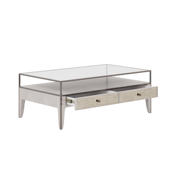 A.R.T. Furniture Mezzanine Cocktail Table In Dove Gray - Stylish Storage With Metal Frame & Antique Mirror Accents Light Gray Parawood And Poplar Solids,Maple Veneer,Mirror,Glass,Steel 325320-2249