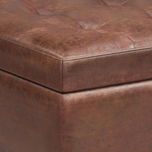 English Elm Shay Mid Century Small Storage Ottoman Coffee Table - Tufted Distressed Faux Leather Charm B136P159262-GIGA