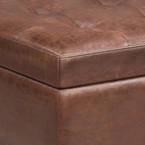 English Elm Shay Mid Century Small Storage Ottoman Coffee Table - Tufted Distressed Faux Leather Charm B136P159262-GIGA