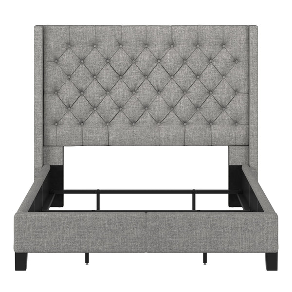 Homelegance By Top-Line Thorin Wingback Button Tufted Bed Grey Linen