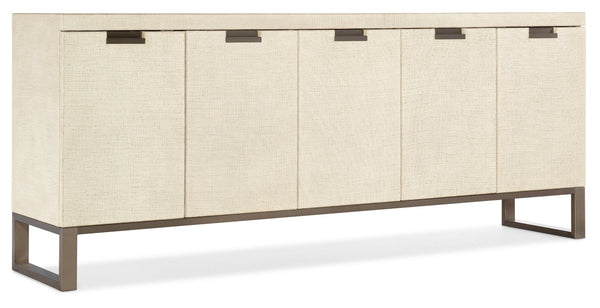 Hooker Furniture Cascade Server With Pebble Beach Lacquered Burlap Finish, Champagne Accents, Soft-Close Doors — Spacious 82" Storage 6120-75907-05