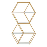 Homelegance By Top-Line Parveen Hexagon Wood and Glass 4-Shelf Modular Bookcase Gold Iron