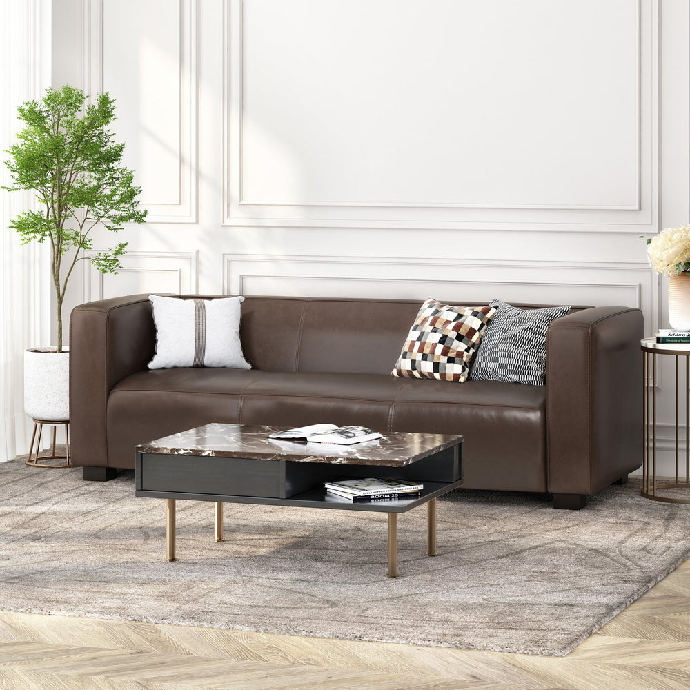 English Elm 3 Seater Tuxedo Sofa with Birch Wood Legs Smooth Upholstery for Modern Living Rooms 71802.00DBRN