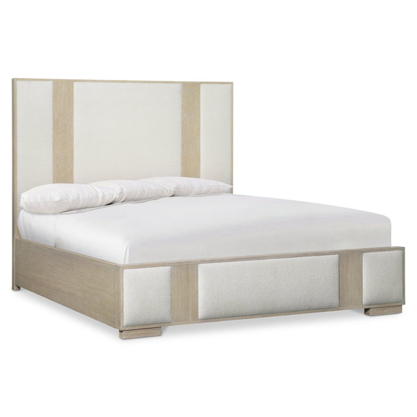 Bernhardt Bernhardt Solaria Queen Panel Bed — Rustic Modern Dune Finish, Quartered Ash/Oak, Upholstered Geometric Headboard K1744