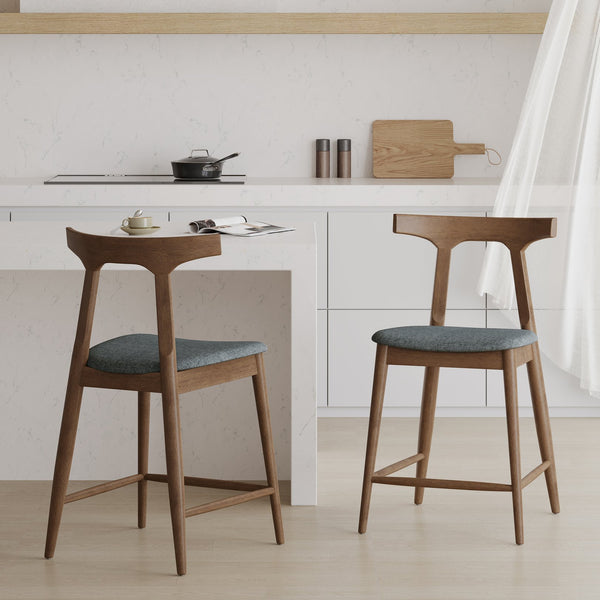 English Elm Counter Stools Set of Two Mid-century Rubberwood Frame Upholstered Kitchen Island Seating 72661.00