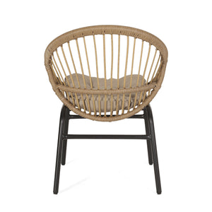 English Elm Christopher Knight Home® - EDGAR Wicker Dining Chairs Set of 2 with Tufted Water-Resistant Cushions, Powder-Coated Iron Frames, Boho Outdoor Seating — Durable 400lb Capacity, Light Brown Beige Finish 70831.00LBRN