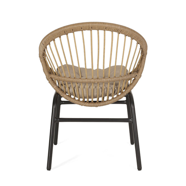 English Elm Christopher Knight Home® - EDGAR Wicker Dining Chairs Set of 2 with Tufted Water-Resistant Cushions, Powder-Coated Iron Frames, Boho Outdoor Seating — Durable 400lb Capacity, Light Brown Beige Finish 70831.00LBRN