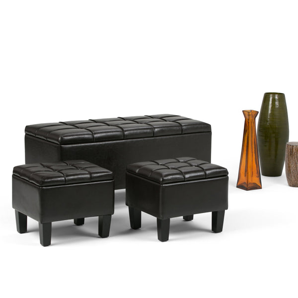 English Elm Dover 3 Piece Storage Ottoman Set In Tanners Brown - Stylish Seating & Hidden Storage Solution! B136P158206