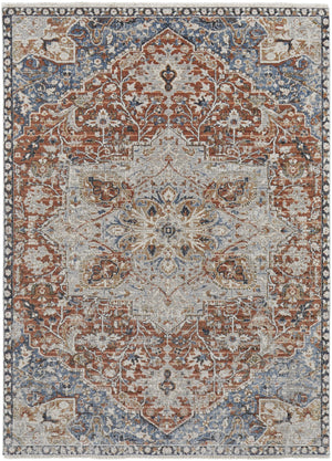 Feizy Rugs Kaia Luxurious Low Pile Area Rug – Soft, Durable Polypropylene Blend With Transitional Medallion Design Orange,Ivory,Blue Polypropylene,Viscose,Polyester Kai39hxfredbluh18