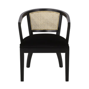 English Elm Christopher Knight Home® - DINING Velvet Upholstered Cane Web Backing Chair Set of 2 in Black – Traditional Rubberwood Frame Elegance 74107.00RUBBLKV