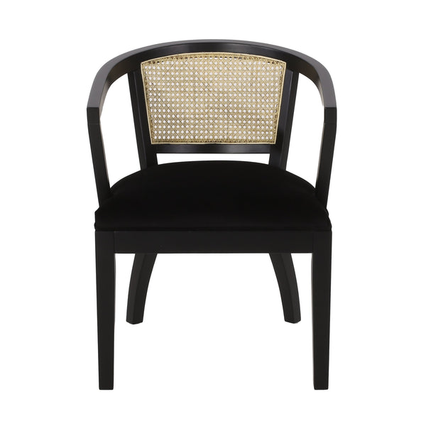 English Elm Christopher Knight Home® - DINING Velvet Upholstered Cane Web Backing Chair Set of 2 in Black – Traditional Rubberwood Frame Elegance 74107.00RUBBLKV