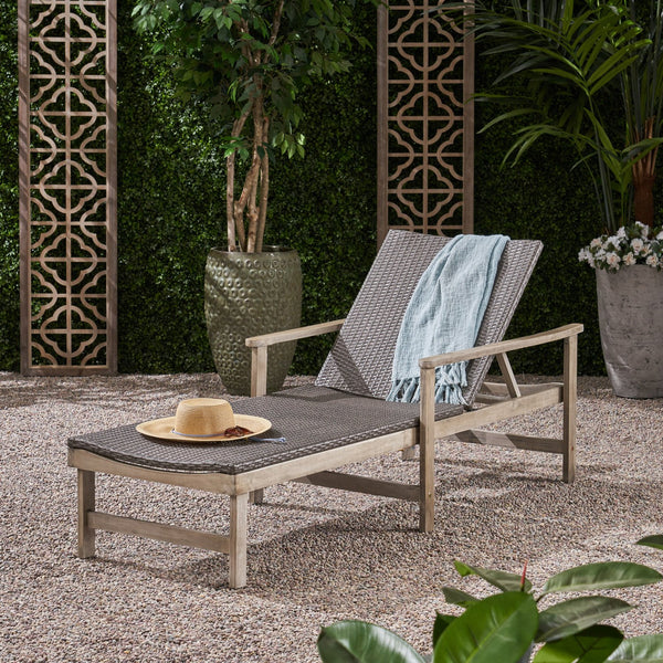 English Elm Christopher Knight Home® - Hampton Stylish Wood & Wicker Chaise Lounge - Durable, Adjustable, Weather-Resistant Outdoor Seating 63763.00LMBLK