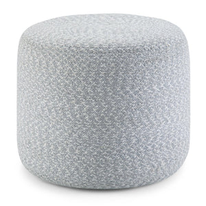 English Elm Bayley Handcrafted Round Braided Pouf Ottoman in Natural Cotton with Supportive Polystyrene Fill, 20" Light Blue B136P159299