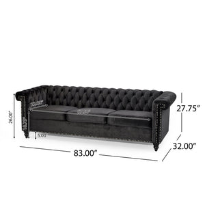 English Elm Christopher Knight Home® - SOFA Chesterfield-inspired 3-seater with deep button tufting, nailhead trim, low back and plush PU upholstery Black 68326.00NVLTBLK