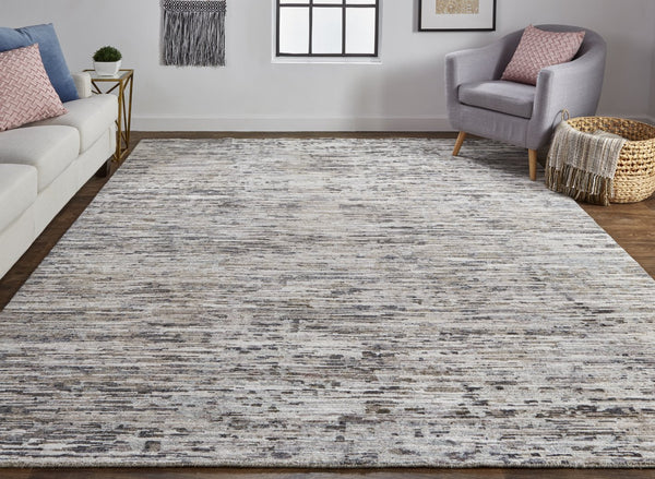 Feizy Rugs Conroe Hand-knotted Wool And Viscose Abstract Rug – Luxurious Modern Art For Your Home Décor Gray,Blue,Silver Wool,Viscose Cro6821fgry000c50