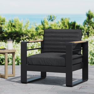 English Elm Christopher Knight Home® - GIOVANNA Club Chair - Black Aluminum Outdoor Seating with Water-Resistant Cushions & Slat Design 71734.00BLK