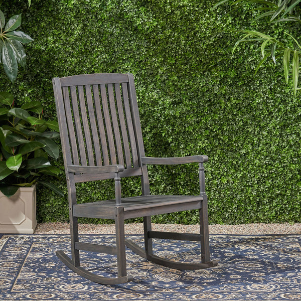 English Elm Christopher Knight Home® - Acacia Outdoor Porch Rocking Chair – Durable Acacia Hardwood, Rustic Slat Design, Smooth Rocking Motion DARK GREY 65490.00DGRY
