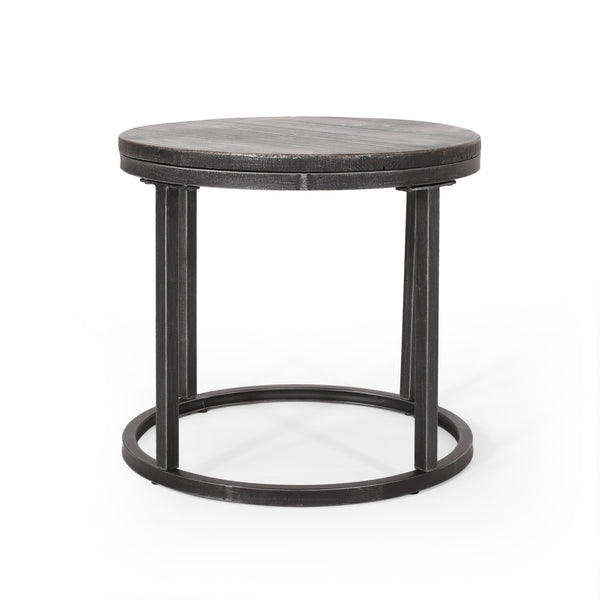 English Elm Christopher Knight Home® - COFFEE Modern Industrial Nesting Table Set — Wire‑Brushed Firwood Tops with Sturdy Iron Frame Durable Style Black+Silver 67141.00