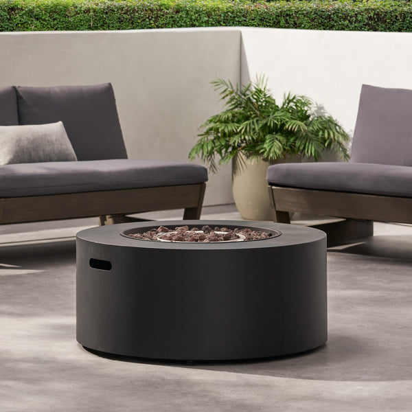 English Elm 32" Round Propane Fire Pit 40000 Btu Powder Coated Iron Outdoor Patio Centerpiece 67759.00DGRY-40K