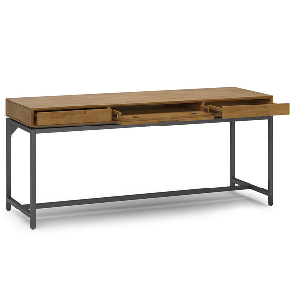 English Elm Banting Mid Century Wide Desk - Stylish Medium Saddle Brown With Versatile Storage & Metal Accents B136P158461