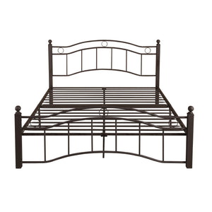 English Elm Queen Iron Platform Bed Camelback Headboard Geometric Finial Posts Victorian Loft Style Copper 63298.00HMCOP-Q